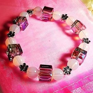 Sparkly gemstone and glass bead stretchy bracelet